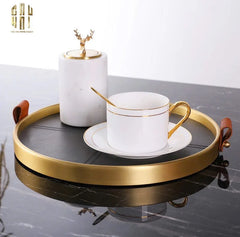 Maison Couture - Khay Tròn Bọc Da Viền Hợp Kim Gray Edin D36-KHAY TRANG TRÍ-CẬU HAI HOME DECOR