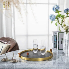 Maison Couture - Khay Tròn Bọc Da Viền Hợp Kim Gray Edin D36-KHAY TRANG TRÍ-CẬU HAI HOME DECOR