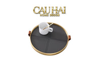 Maison Couture - Khay Tròn Bọc Da Viền Hợp Kim Gray Edin D36-KHAY TRANG TRÍ-CẬU HAI HOME DECOR