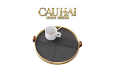 Maison Couture - Khay Tròn Bọc Da Viền Hợp Kim Gray Edin D36-KHAY TRANG TRÍ-CẬU HAI HOME DECOR