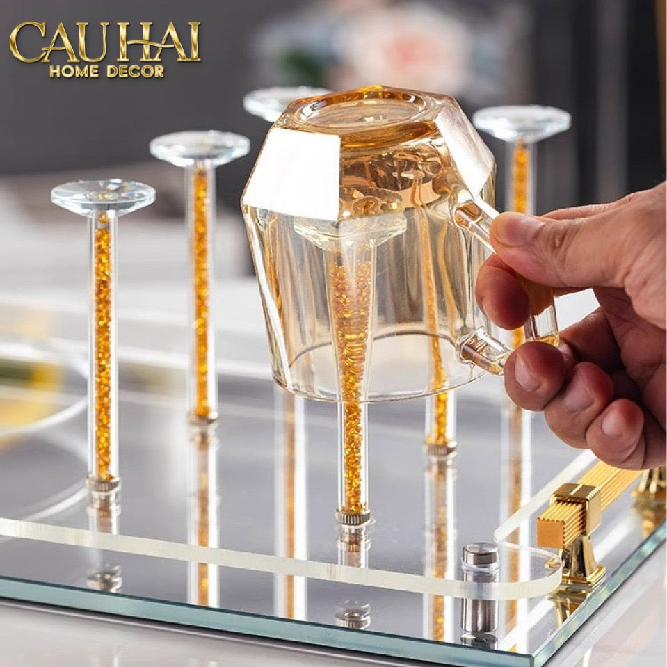 Maison Couture – Khay Úp Ly Cristalleries 6 Slot 2-In-1 Bar Tray – Aurum-KHAY TRANG TRÍ-CẬU HAI HOME DECOR-CẬU HAI HOME DECOR