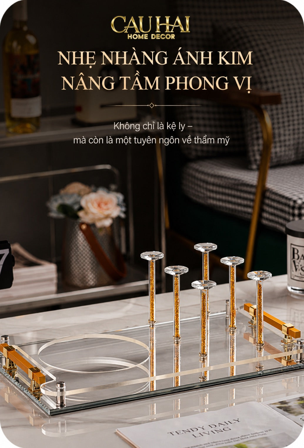 Maison Couture – Khay Úp Ly Cristalleries 6 Slot 2-In-1 Bar Tray – Aurum-KHAY TRANG TRÍ-CẬU HAI HOME DECOR-CẬU HAI HOME DECOR