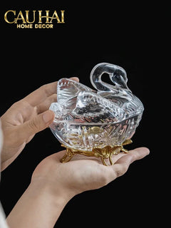 Maison Couture - Lọ Kẹo Thiên Nga Pha Lê Đế Đồng - Swan De L’Athènes Cristalleries Bonbonnière 9x13.7x14-Lọ kẹo Canister Bonbonnière-CẬU HAI HOME DECOR