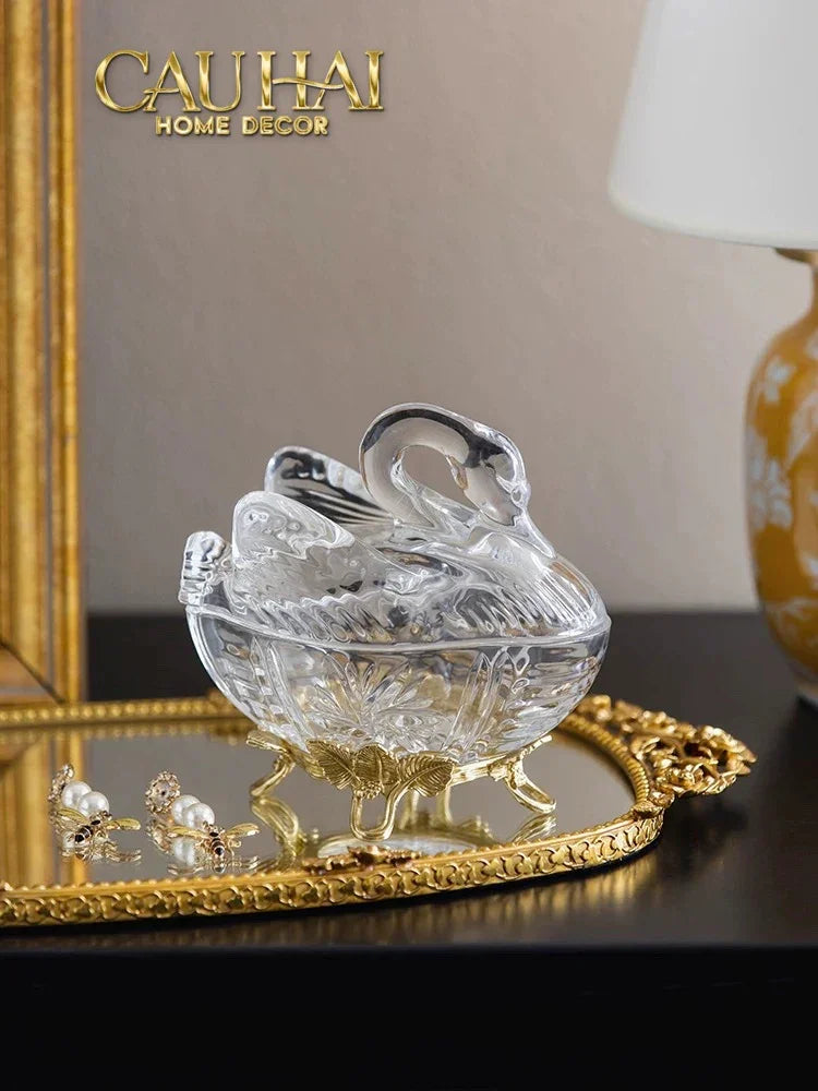 Maison Couture - Lọ Kẹo Thiên Nga Pha Lê Đế Đồng - Swan De L’Athènes Cristalleries Bonbonnière 9x13.7x14-Lọ kẹo Canister Bonbonnière-CẬU HAI HOME DECOR