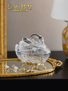 Maison Couture - Lọ Kẹo Thiên Nga Pha Lê Đế Đồng - Swan De L’Athènes Cristalleries Bonbonnière 9x13.7x14-Lọ kẹo Canister Bonbonnière-CẬU HAI HOME DECOR
