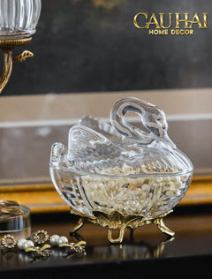 Maison Couture - Lọ Kẹo Thiên Nga Pha Lê Đế Đồng - Swan De L’Athènes Cristalleries Bonbonnière 9x13.7x14-Lọ kẹo Canister Bonbonnière-CẬU HAI HOME DECOR