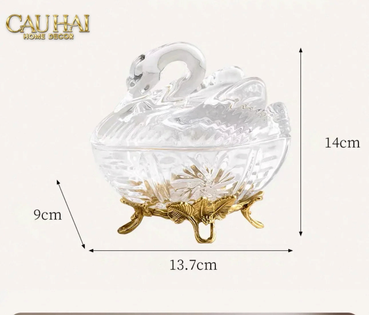 Maison Couture - Lọ Kẹo Thiên Nga Pha Lê Đế Đồng - Swan De L’Athènes Cristalleries Bonbonnière 9x13.7x14-Lọ kẹo Canister Bonbonnière-CẬU HAI HOME DECOR