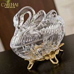 Maison Couture - Lọ Kẹo Thiên Nga Pha Lê Đế Đồng - Swan De L’Athènes Cristalleries Bonbonnière 9x13.7x14-Lọ kẹo Canister Bonbonnière-CẬU HAI HOME DECOR