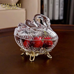 Maison Couture - Lọ Kẹo Thiên Nga Pha Lê Đế Đồng - Swan De L’Athènes Cristalleries Bonbonnière 9x13.7x14-Lọ kẹo Canister Bonbonnière-CẬU HAI HOME DECOR