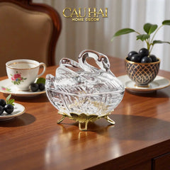 Maison Couture - Lọ Kẹo Thiên Nga Pha Lê Đế Đồng - Swan De L’Athènes Cristalleries Bonbonnière 9x13.7x14-Lọ kẹo Canister Bonbonnière-CẬU HAI HOME DECOR