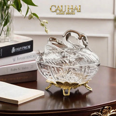 Maison Couture - Lọ Kẹo Thiên Nga Pha Lê Đế Đồng - Swan De L’Athènes Cristalleries Bonbonnière 9x13.7x14-Lọ kẹo Canister Bonbonnière-CẬU HAI HOME DECOR