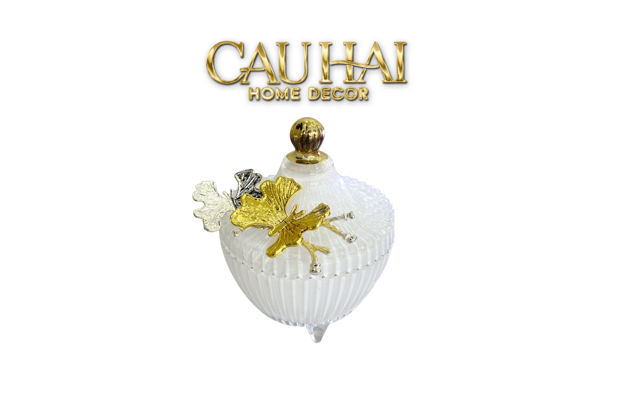 Maison Couture - Lọ Kẹo Thuỷ Tinh Papillon Blance Royale-Lọ kẹo Canister Bonbonnière-CẬU HAI HOME DECOR
