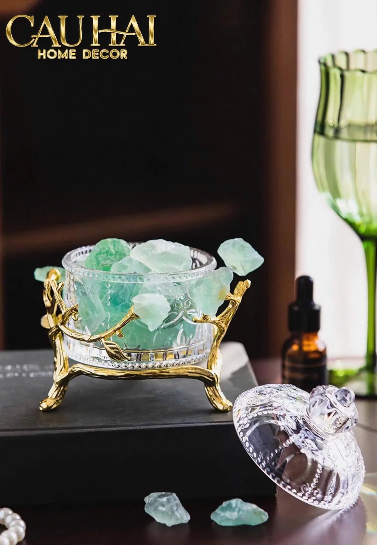Maison Couture - Lọ Pha Lê Đá Thạch Anh Delight Cristallerie - Aventurine Quartz 14x11-CẬU HAI HOME DECOR