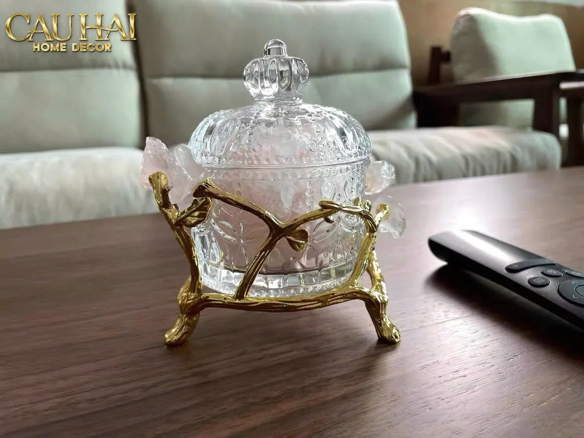 Maison Couture - Lọ Pha Lê Đá Thạch Anh Hồng Delight Cristalleries - Rose Quartz 15x13.5-HŨ TRANG TRÍ-CẬU HAI HOME DECOR
