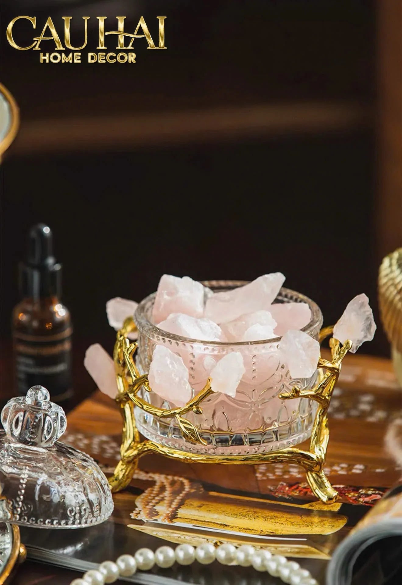Maison Couture - Lọ Pha Lê Đá Thạch Anh Hồng Delight Cristalleries - Rose Quartz 15x13.5-HŨ TRANG TRÍ-CẬU HAI HOME DECOR