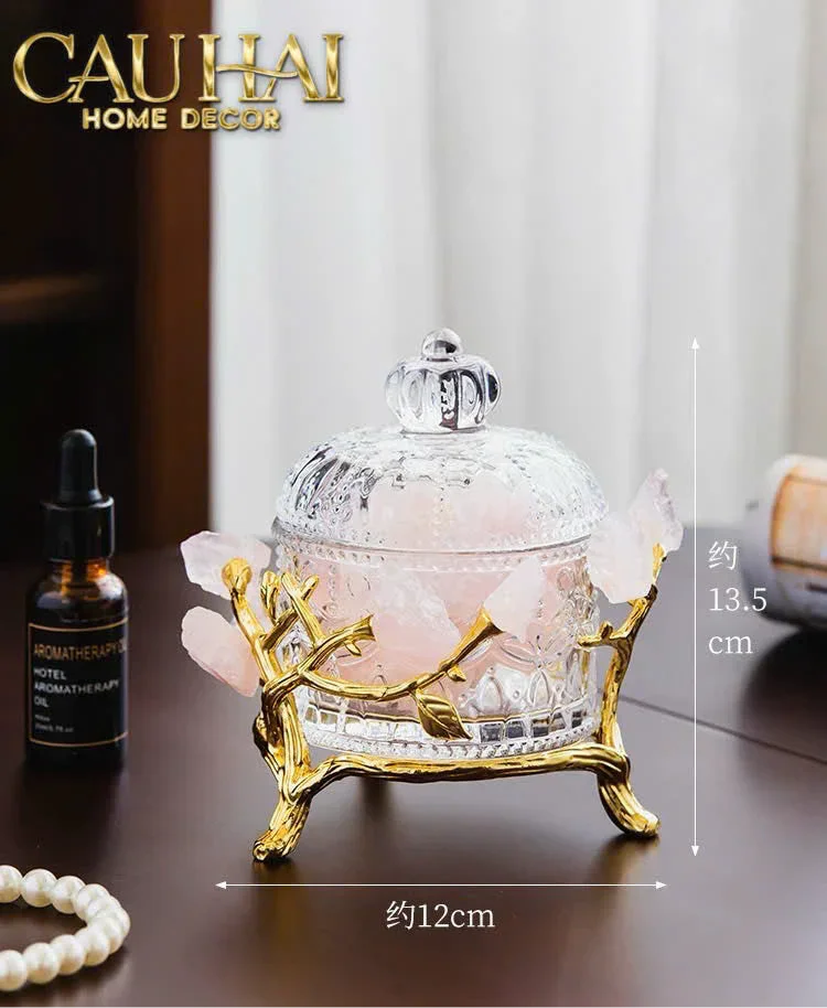 Maison Couture - Lọ Pha Lê Đá Thạch Anh Hồng Delight Cristalleries - Rose Quartz 15x13.5-HŨ TRANG TRÍ-CẬU HAI HOME DECOR