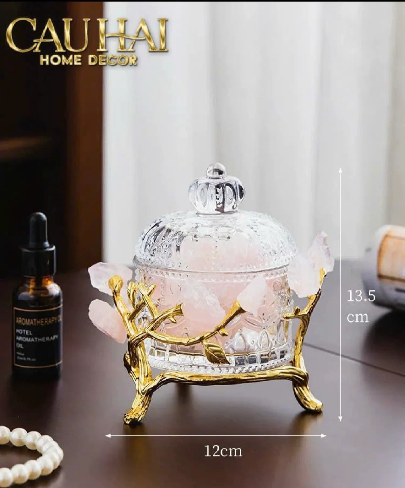 Maison Couture - Lọ Pha Lê Đá Thạch Anh Hồng Delight Cristalleries - Rose Quartz 15x13.5-HŨ TRANG TRÍ-CẬU HAI HOME DECOR