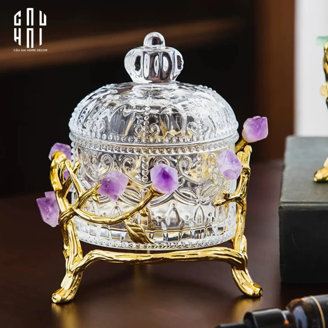 Maison Couture - Lọ Pha Lê Đá Thạch Anh Tím Delight Cristalleries - Amethyst Quartz 15x13.5-HŨ TRANG TRÍ-CẬU HAI HOME DECOR