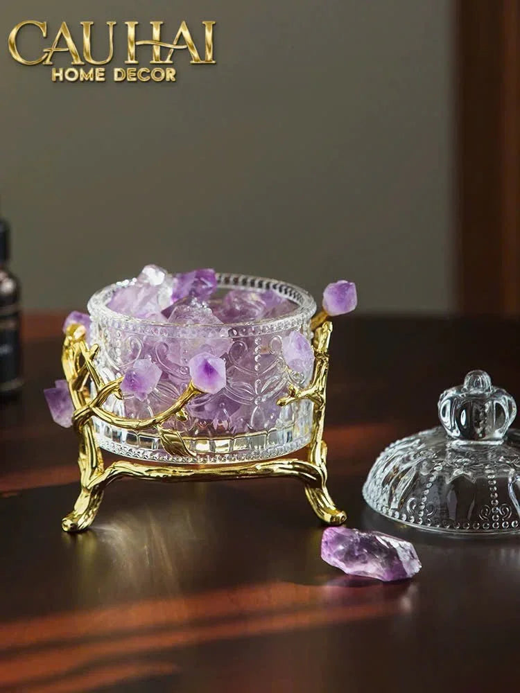 Maison Couture - Lọ Pha Lê Đá Thạch Anh Tím Delight Cristalleries - Amethyst Quartz 15x13.5-HŨ TRANG TRÍ-CẬU HAI HOME DECOR