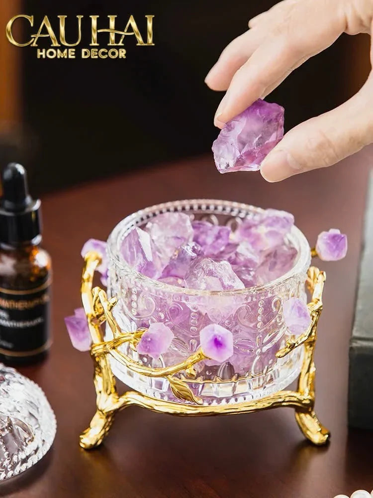 Maison Couture - Lọ Pha Lê Đá Thạch Anh Tím Delight Cristalleries - Amethyst Quartz 15x13.5-HŨ TRANG TRÍ-CẬU HAI HOME DECOR