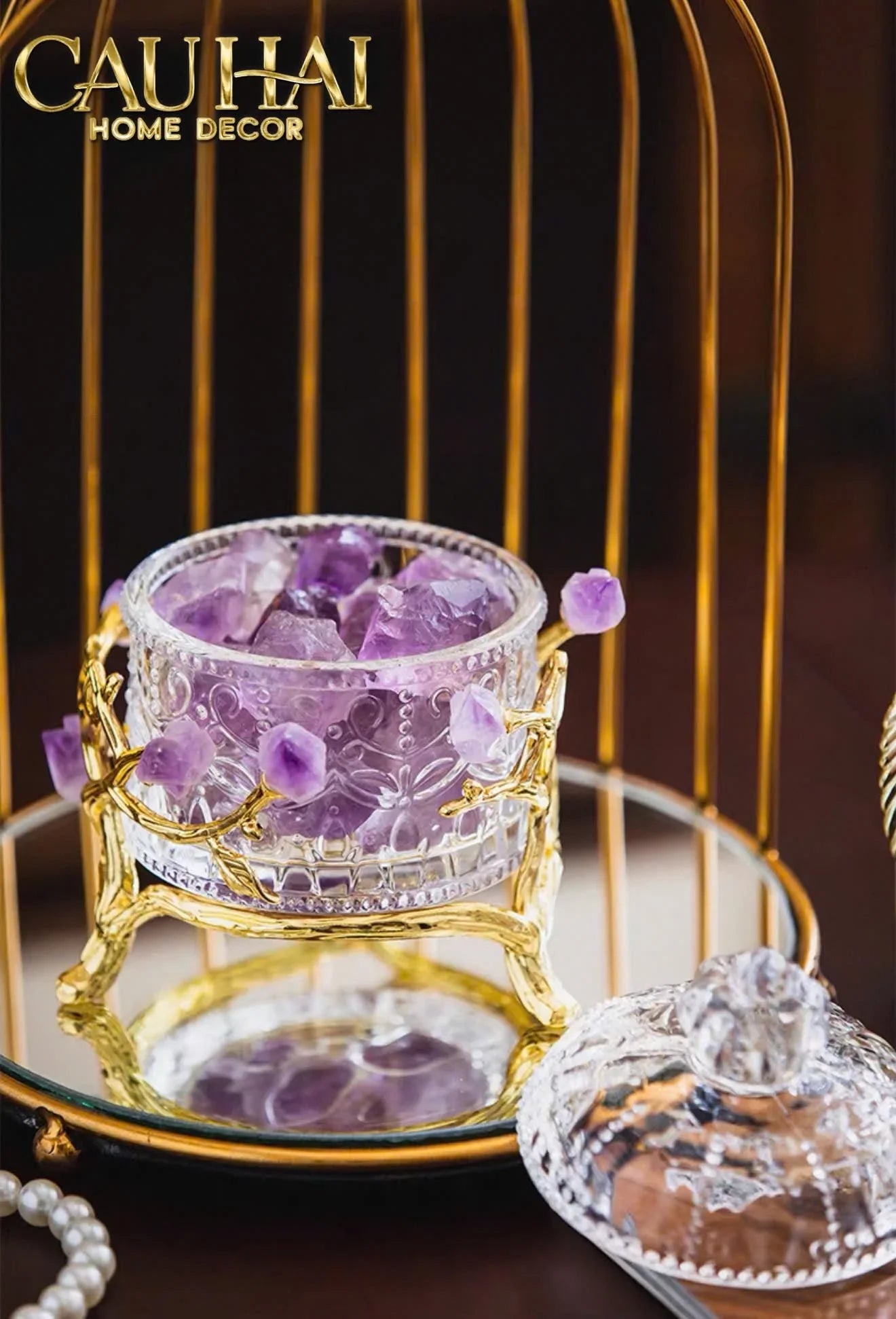 Maison Couture - Lọ Pha Lê Đá Thạch Anh Tím Delight Cristalleries - Amethyst Quartz 15x13.5-HŨ TRANG TRÍ-CẬU HAI HOME DECOR