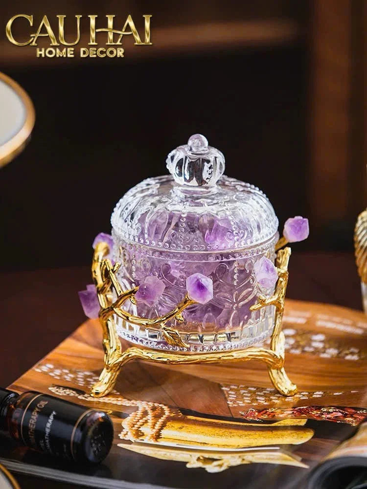 Maison Couture - Lọ Pha Lê Đá Thạch Anh Tím Delight Cristalleries - Amethyst Quartz 15x13.5-HŨ TRANG TRÍ-CẬU HAI HOME DECOR