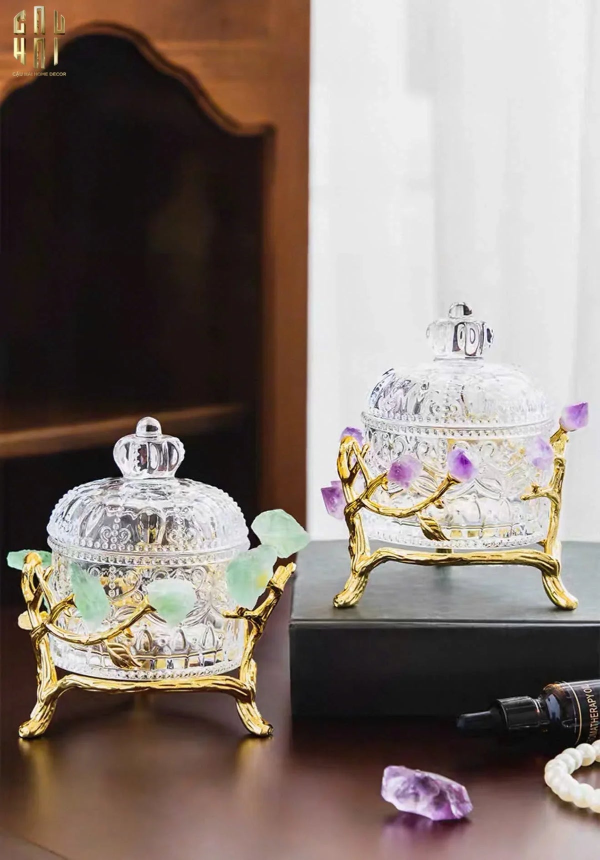 Maison Couture - Lọ Pha Lê Đá Thạch Anh Tím Delight Cristalleries - Amethyst Quartz 15x13.5-HŨ TRANG TRÍ-Đối tác tại Trung Quốc theo từng đơn đặt hàng-CẬU HAI HOME DECOR