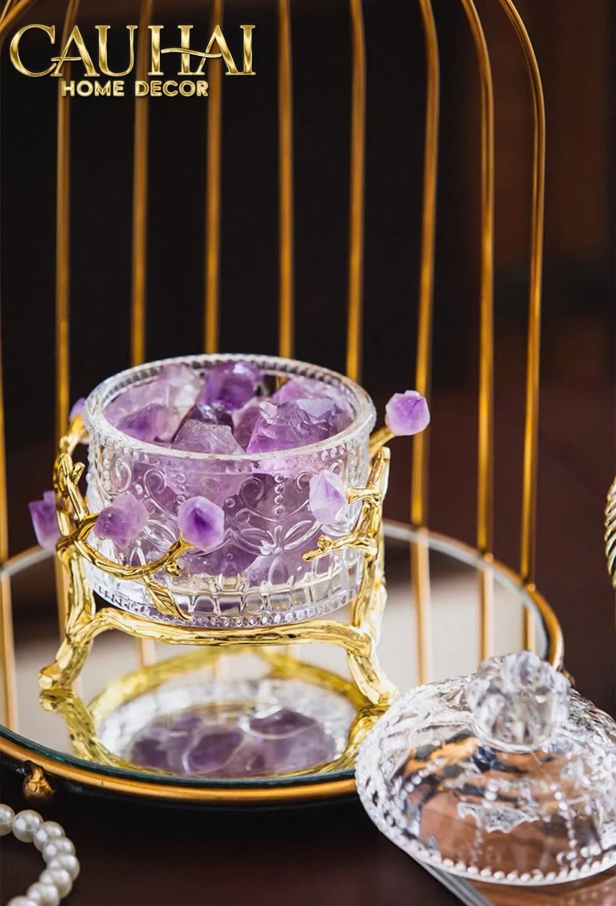 Maison Couture - Lọ Pha Lê Đá Thạch Anh Tím Delight Cristalleries - Amethyst Quartz 15x13.5-HŨ TRANG TRÍ-Đối tác tại Trung Quốc theo từng đơn đặt hàng-CẬU HAI HOME DECOR
