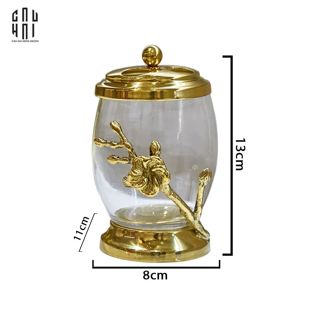 Maison Couture - Lọ Tăm Bông Hoa Mai Bằng Đồng - Brasson Blossom Héritage 8x13-Lọ Tăm bông - Bathroom Vanity-CẬU HAI HOME DECOR