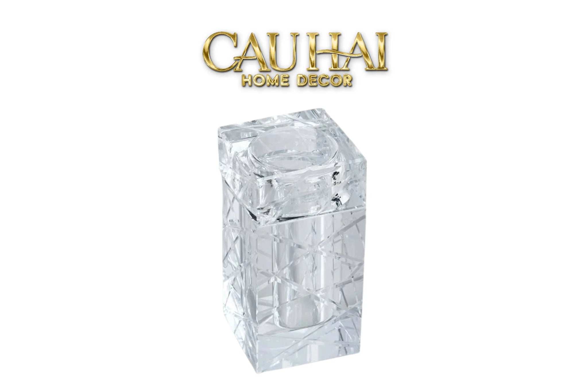 Maison Couture - Lọ Tăm Bông Pha Lê Cannage Diamant Facetté Vanity Cristalleries 5x10-Lọ Tăm bông - Bathroom Vanity-CẬU HAI HOME DECOR