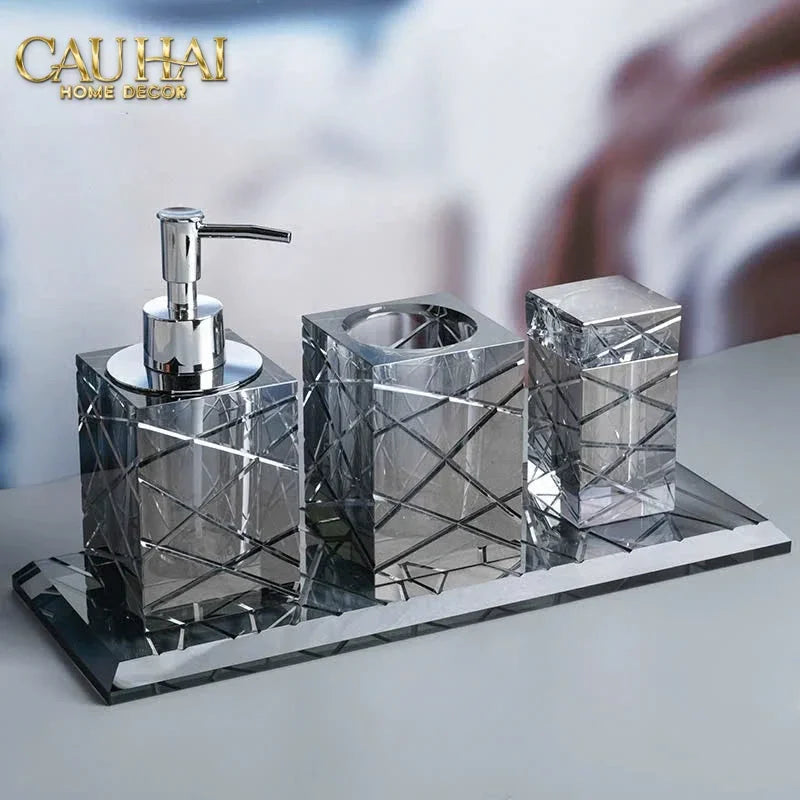 Maison Couture - Lọ Tăm Bông Pha Lê Cannage Diamant Facetté Vanity Cristalleries 5x10-Lọ Tăm bông - Bathroom Vanity-CẬU HAI HOME DECOR