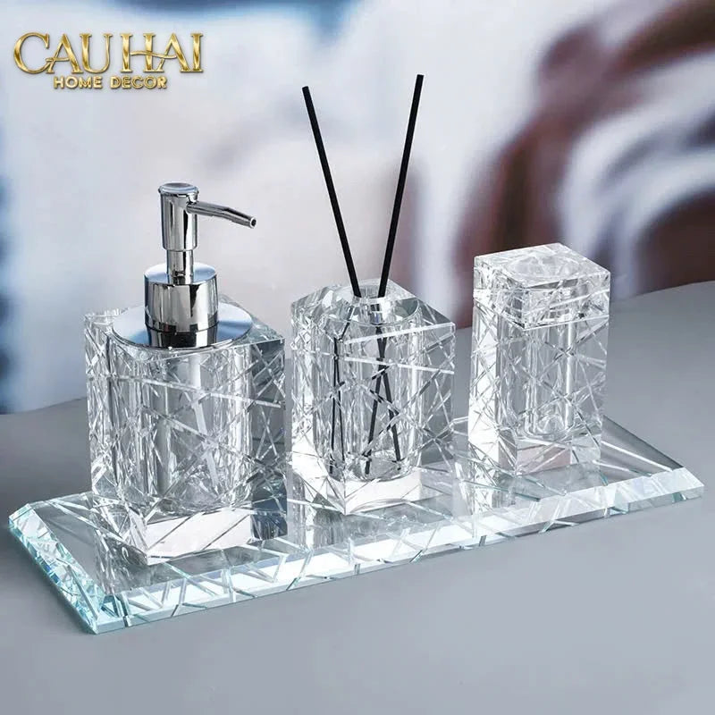 Maison Couture - Lọ Tăm Bông Pha Lê Cannage Diamant Facetté Vanity Cristalleries 5x10-Lọ Tăm bông - Bathroom Vanity-CẬU HAI HOME DECOR