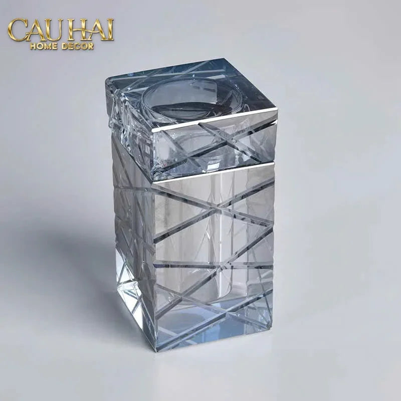 Maison Couture - Lọ Tăm Bông Pha Lê Cannage Diamant Facetté Vanity Cristalleries 5x10-Lọ Tăm bông - Bathroom Vanity-CẬU HAI HOME DECOR