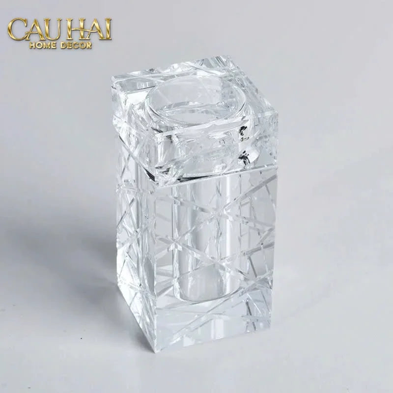 Maison Couture - Lọ Tăm Bông Pha Lê Cannage Diamant Facetté Vanity Cristalleries 5x10-Lọ Tăm bông - Bathroom Vanity-CẬU HAI HOME DECOR