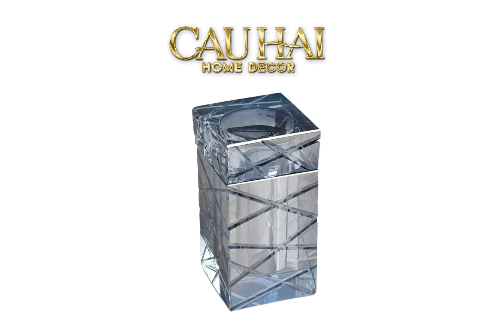 Maison Couture - Lọ Tăm Bông Pha Lê Cannage Diamant Facetté Vanity Cristalleries 5x10-Lọ Tăm bông - Bathroom Vanity-CẬU HAI HOME DECOR