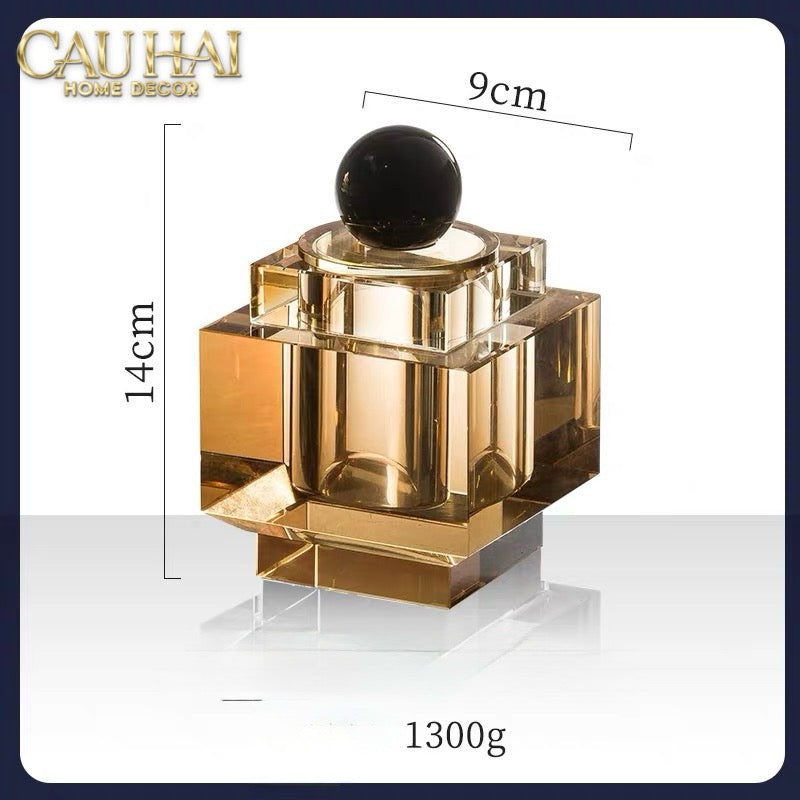Maison Couture - Lọ Tăm Bông Pha Lê - Cristalleries Obsidian Cube - Smoky Vanity Ritual Set 9x14-HŨ TRANG TRÍ-CẬU HAI HOME DECOR