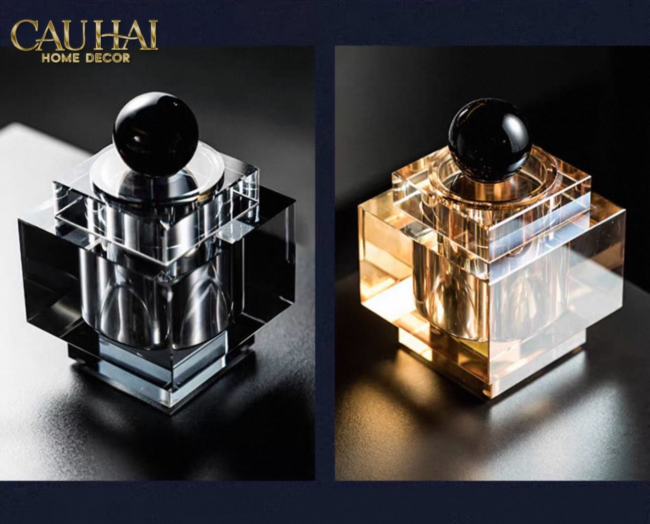 Maison Couture - Lọ Tăm Bông Pha Lê - Cristalleries Obsidian Cube - Smoky Vanity Ritual Set 9x14-HŨ TRANG TRÍ-CẬU HAI HOME DECOR