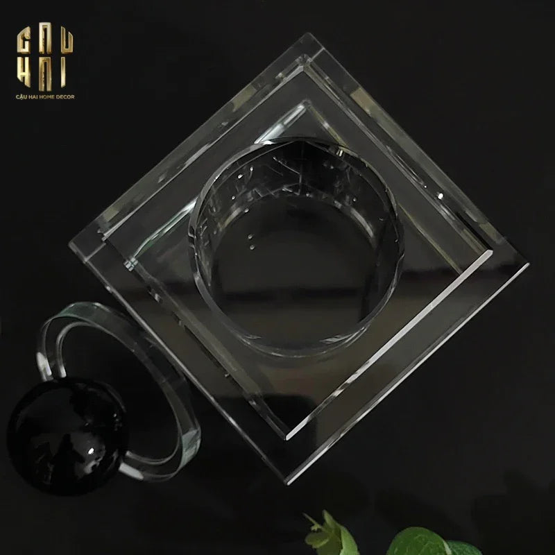 Maison Couture - Lọ Tăm Bông Pha Lê - Cristalleries Obsidian Cube - Smoky Vanity Ritual Set 9x14-HŨ TRANG TRÍ-CẬU HAI HOME DECOR