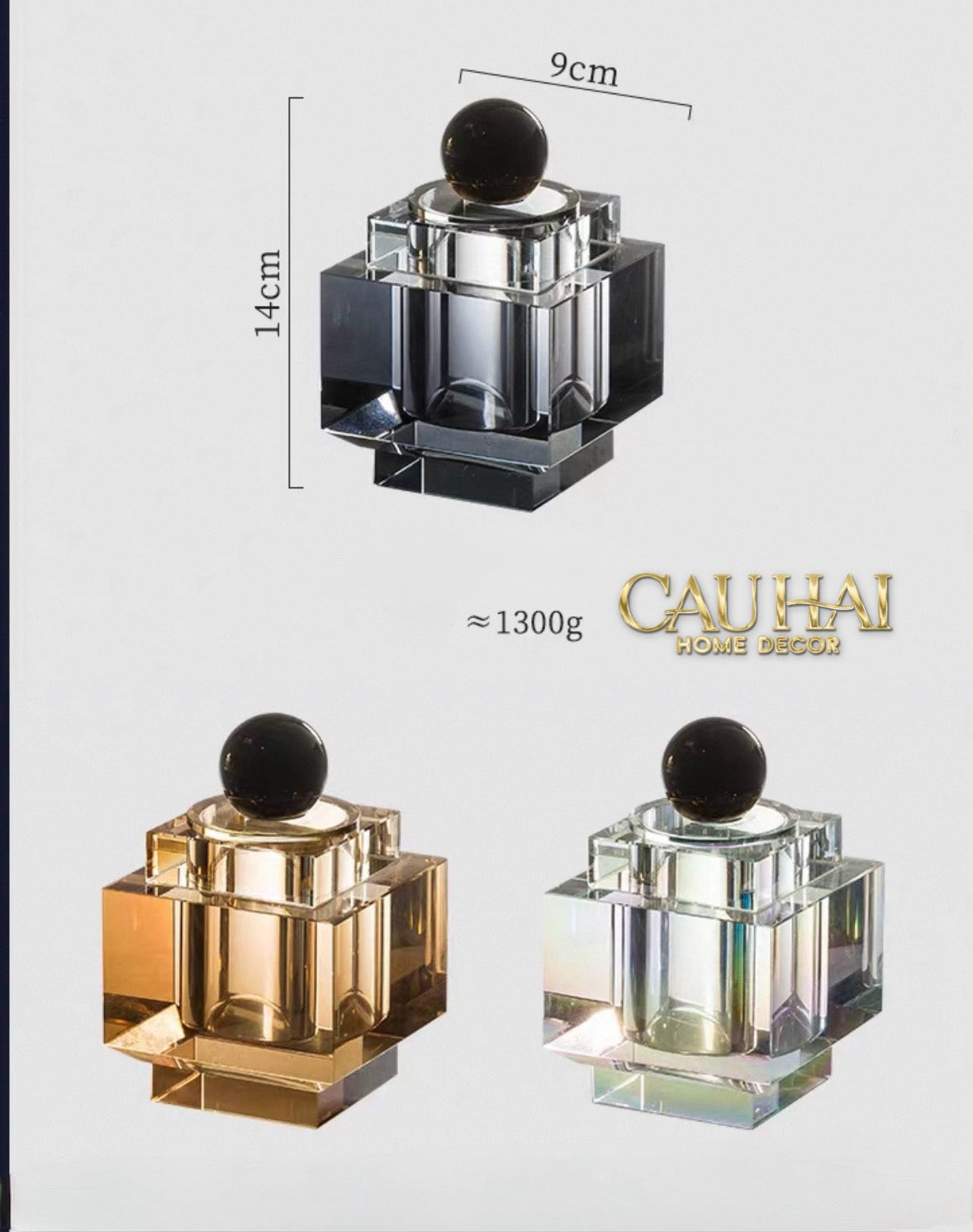 Maison Couture - Lọ Tăm Bông Pha Lê - Cristalleries Obsidian Cube - Smoky Vanity Ritual Set 9x14-HŨ TRANG TRÍ-CẬU HAI HOME DECOR