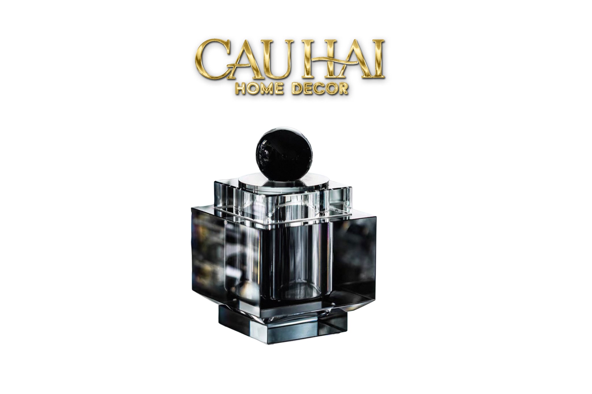 Maison Couture - Lọ Tăm Bông Pha Lê - Cristalleries Obsidian Cube - Smoky Vanity Ritual Set 9x14-HŨ TRANG TRÍ-CẬU HAI HOME DECOR