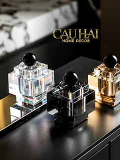 Maison Couture - Lọ Tăm Bông Pha Lê - Cristalleries Obsidian Cube - Smoky Vanity Ritual Set 9x14-HŨ TRANG TRÍ-CẬU HAI HOME DECOR