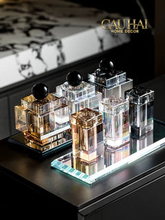 Maison Couture - Lọ Tăm Bông Pha Lê - Cristalleries Obsidian Cube - Smoky Vanity Ritual Set 9x14-HŨ TRANG TRÍ-CẬU HAI HOME DECOR