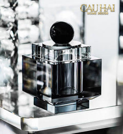 Maison Couture - Lọ Tăm Bông Pha Lê - Cristalleries Obsidian Cube - Smoky Vanity Ritual Set 9x14-HŨ TRANG TRÍ-CẬU HAI HOME DECOR