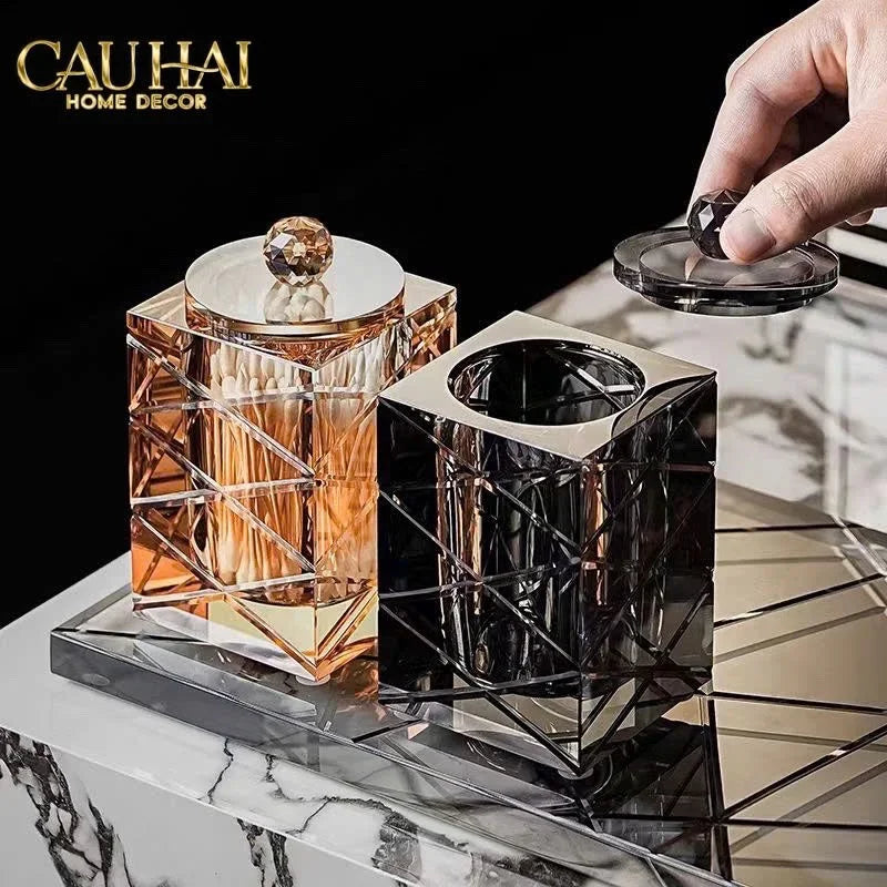 Maison Couture - Lọ Tăm Bông Pha Lê Lumière Cannage Facetté Diamant Cristalleries Vanity 7x13-HŨ TRANG TRÍ-CẬU HAI HOME DECOR