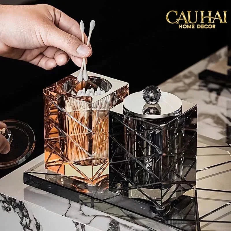 Maison Couture - Lọ Tăm Bông Pha Lê Lumière Cannage Facetté Diamant Cristalleries Vanity 7x13-HŨ TRANG TRÍ-CẬU HAI HOME DECOR