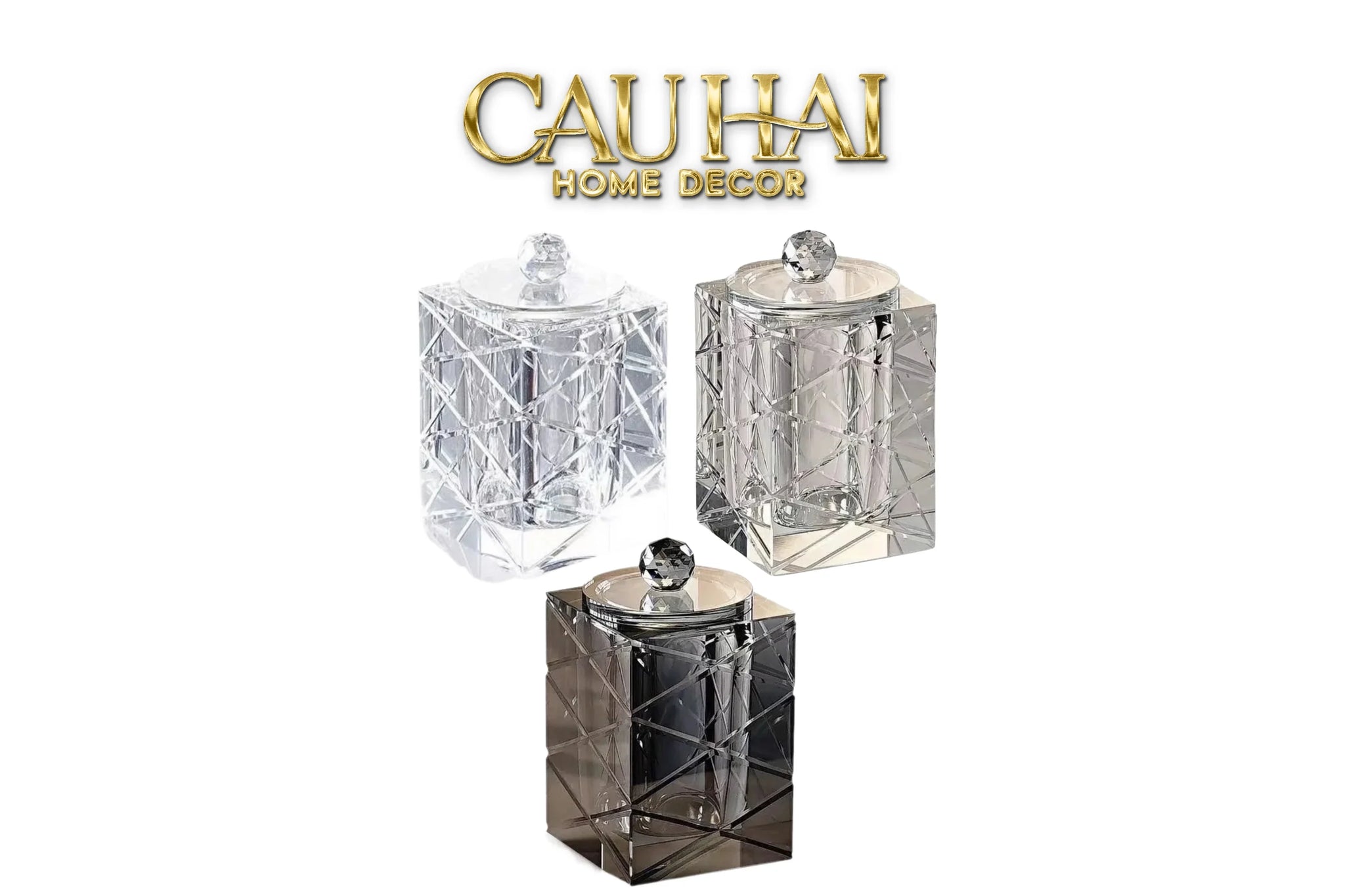 Maison Couture - Lọ Tăm Bông Pha Lê Lumière Cannage Facetté Diamant Cristalleries Vanity 7x13-HŨ TRANG TRÍ-CẬU HAI HOME DECOR