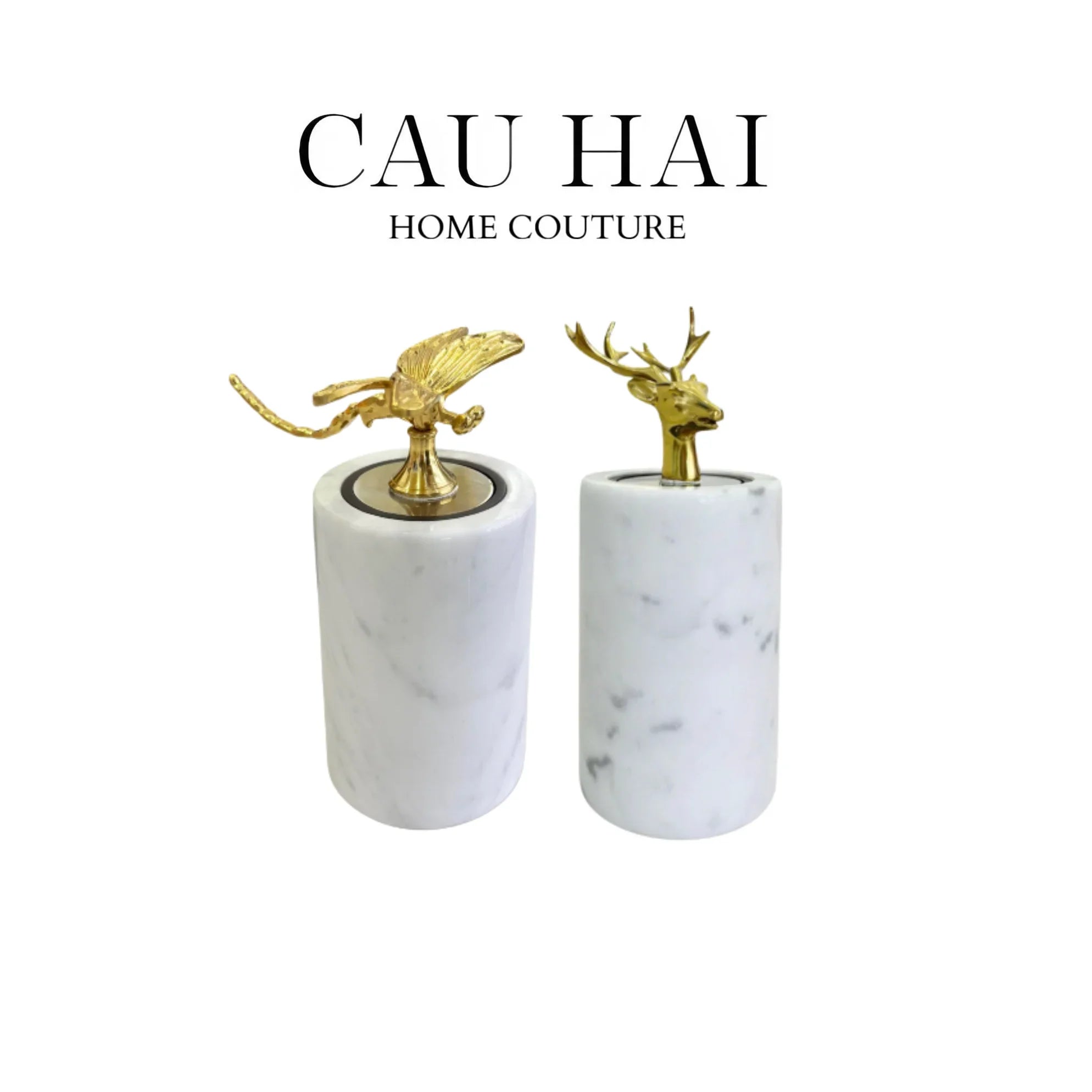 Maison Couture - Lọ Tăm Đá Marble Brasson Sauvage Blanche Marbre D'Ivoire-HŨ TRANG TRÍ-CẬU HAI HOME DECOR