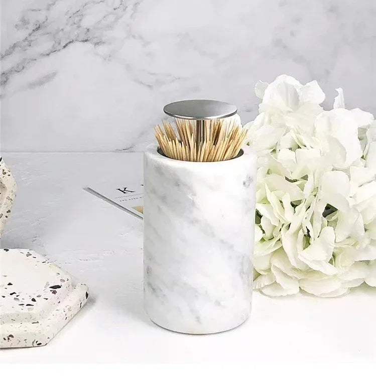 Maison Couture - Lọ Tăm Đá Marble Brasson Sauvage Blanche Marbre D'Ivoire-HŨ TRANG TRÍ-Đối tác tại Trung Quốc theo từng đơn đặt hàng-CẬU HAI HOME DECOR