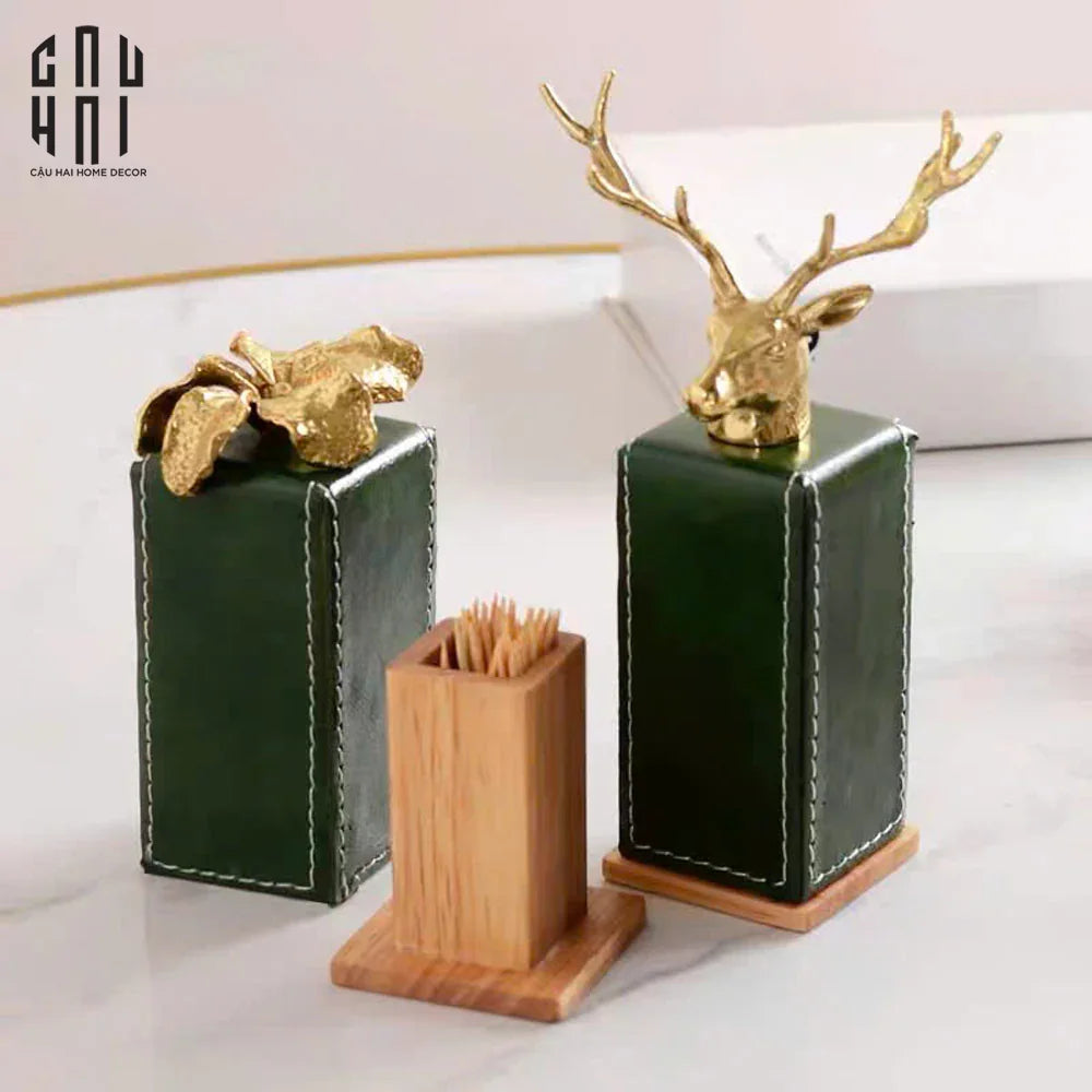 Maison Couture - Lọ Tăm Oakwood Lux Leather - Vert Alley-HŨ TRANG TRÍ-CẬU HAI HOME DECOR