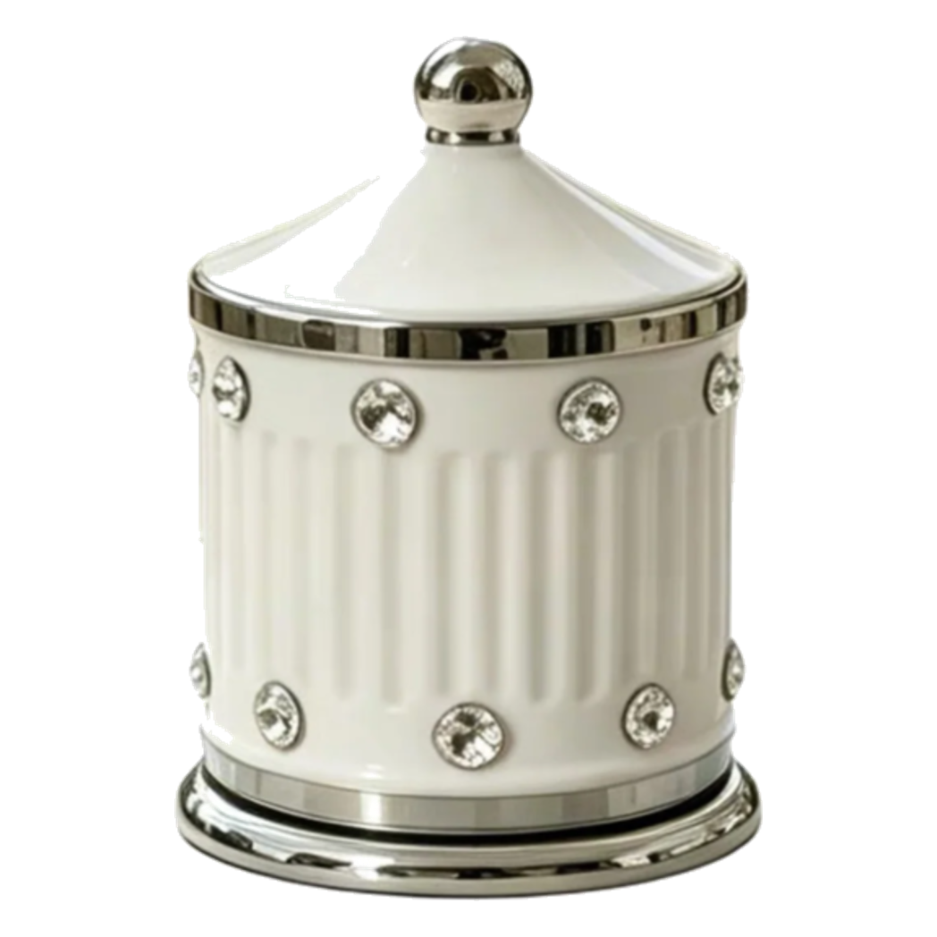 Maison Couture - Lọ Tăm Sứ Đính Đá Bijou Ivoire Argent-Lọ Tăm bông - Bathroom Vanity-CẬU HAI HOME DECOR-CẬU HAI HOME DECOR